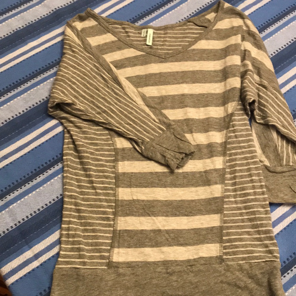 Soft gray striped V-neck top